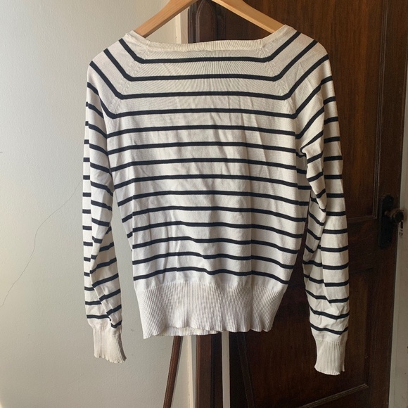 White Button Cardigan with Black Stripes - Picture 2 of 9